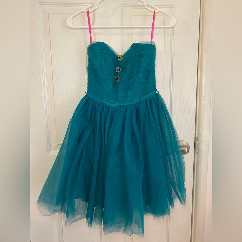 Betsey Johnson Pow Poof Dress, Teal, Size 0
